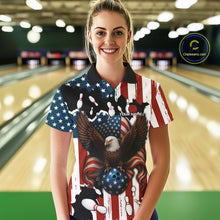 Load image into Gallery viewer, American Flag Eagle Bowling Polo, Quarter Zip Shirts For Women Custom Patriotic Team Bowling Jersey NQS10572