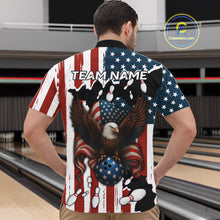 Load image into Gallery viewer, American Flag Eagle Bowling Polo, Quarter Zip Shirts For Men Custom Patriotic Team Bowling Jersey NQS10572