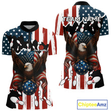 Load image into Gallery viewer, American Flag Eagle Bowling Polo, Quarter Zip Shirts For Women Custom Patriotic Team Bowling Jersey NQS10572