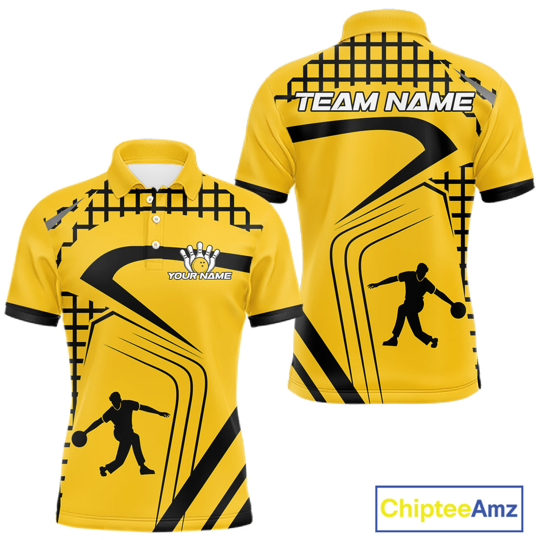 Custom Black and Yellow Bowling Shirts For Men, Personalized Team Bowling Jersey Bowler Outfit NQS10575