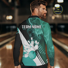 Load image into Gallery viewer, Mens bowling polo, 1/4 zip shirts Custom cyan blue smoke bowling team jerseys, gift for Bowlers NQS10060