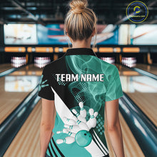 Load image into Gallery viewer, Women bowling polo, 1/4 zip shirts Custom cyan blue smoke bowling team jerseys, gift for Bowlers NQS10060