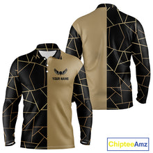Load image into Gallery viewer, Black and Gold pattern Mens Golf polo shirts custom golf attire for men, golfing gifts NQS10359