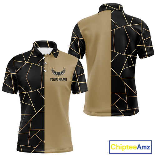 Black and Gold pattern Mens Golf polo shirts custom golf attire for men, golfing gifts NQS10359
