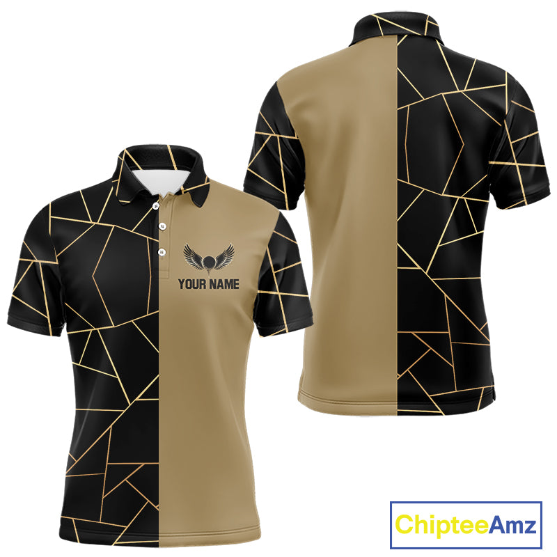 Black and Gold pattern Mens Golf polo shirts custom golf attire for men, golfing gifts NQS10359