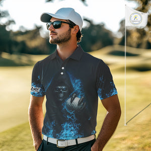 Blue Flame Skull reaper Mens Golf polo shirts custom golf top for men, best golf gifts NQS10360