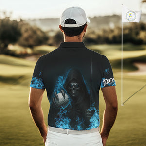 Blue Flame Skull reaper Mens Golf polo shirts custom golf top for men, best golf gifts NQS10360