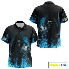 Load image into Gallery viewer, Blue Flame Skull reaper Kid Golf polo shirts custom golf top for Kid, best golf gifts NQS10360