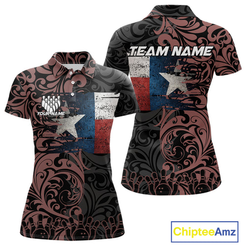 Texas Flag tribal pattern Bowling Polo, 1/4 Zip shirts for Women Custom patriotic Team bowling jersey NQS10583