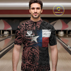 Texas Flag tribal pattern Bowling Polo, 1/4 Zip shirts for men Custom patriotic Team bowling jersey NQS10583