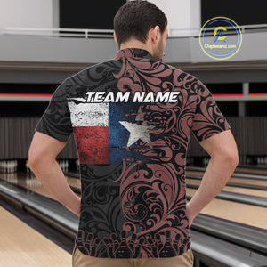 Texas Flag tribal pattern Bowling Polo, 1/4 Zip shirts for men Custom patriotic Team bowling jersey NQS10583