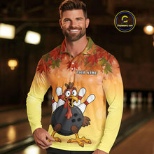 Load image into Gallery viewer, Custom Funny Turkey Bowling Shirt For Men, maple leaf pattern Thanksgiving Bowling Shirt Team Uniform NQS10368