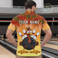 Load image into Gallery viewer, Custom Funny Turkey Bowling Shirt For Men, maple leaf pattern Thanksgiving Bowling Shirt Team Uniform NQS10368