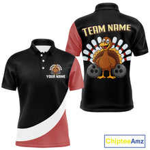 Load image into Gallery viewer, Retro Black and Red Turkey Bowling Polo, Quarter Zip Shirt For Men, Thanksgiving Bowling Team Jersey NQS10370