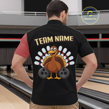 Load image into Gallery viewer, Retro Black and Red Turkey Bowling Polo, Quarter Zip Shirt For Men, Thanksgiving Bowling Team Jersey NQS10370