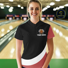 Load image into Gallery viewer, Retro Black &amp; Red Turkey Bowling Polo, Quarter Zip Shirt For Women, Thanksgiving Bowling Team Jersey NQS10370