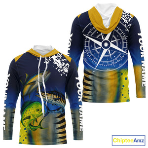 Personalized Mahi Mahi, Wahoo, Tuna scales blue Fishing Shirts, compass offshore tournament Shirts NQS10371