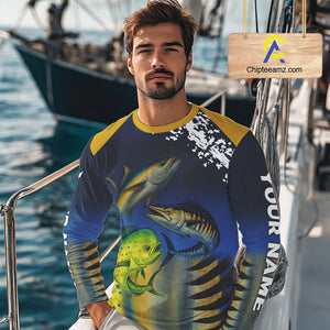 Personalized Mahi Mahi, Wahoo, Tuna scales blue Fishing Shirts, compass offshore tournament Shirts NQS10371