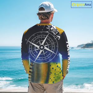 Personalized Mahi Mahi, Wahoo, Tuna scales blue Fishing Shirts, compass offshore tournament Shirts NQS10371