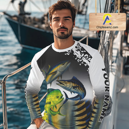 Personalized Mahi Mahi, Wahoo, Tuna scales black Fishing Shirts, compass offshore tournament Shirts NQS10372