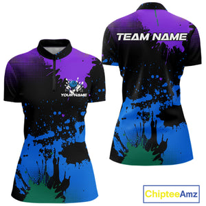 Personalized Bowling Polo, Quarter Zip Shirts For Women Custom Team Bowling Jersey Gift For Bowlers NQS10596