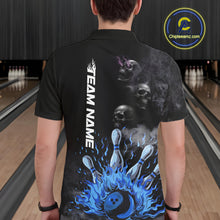 Load image into Gallery viewer, Personalized Smoke Skull Blue Flame Black Bowling Shirts For Men Custom Team Bowling Jerseys NQS10597