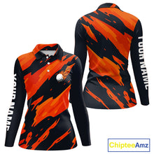 Load image into Gallery viewer, Black and Orange Flame Golf polo shirts for Women Custom ladies golf outfit, personalized golf gifts NQS10069