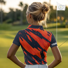Load image into Gallery viewer, Black and Orange Flame Golf polo shirts for Women Custom ladies golf outfit, personalized golf gifts NQS10069