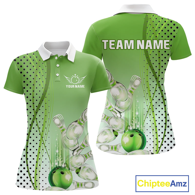 Women bowling polo, quarter zip shirts Custom bowling team jerseys, gift for Bowlers | Green NQS10072