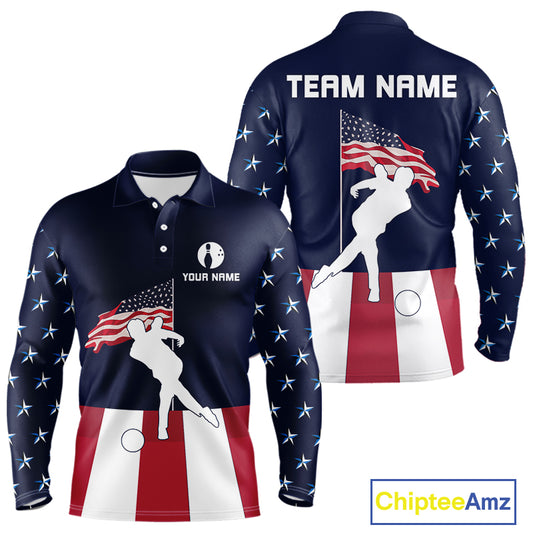 Red, White and Blue American Flag Bowling Team Shirts For Men Custom Patriotic Bowling Jerseys NQS10220