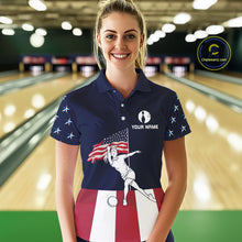 Load image into Gallery viewer, Red, White and Blue American Flag Bowling Team Shirts For Women Custom Patriotic Bowling Jerseys NQS10220