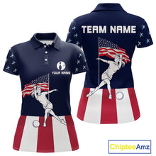 Load image into Gallery viewer, Red, White and Blue American Flag Bowling Team Shirts For Women Custom Patriotic Bowling Jerseys NQS10220