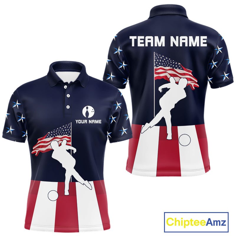 Red, White and Blue American Flag Bowling Team Shirts For Men Custom Patriotic Bowling Jerseys NQS10220