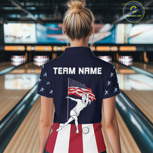 Load image into Gallery viewer, Red, White and Blue American Flag Bowling Team Shirts For Women Custom Patriotic Bowling Jerseys NQS10220