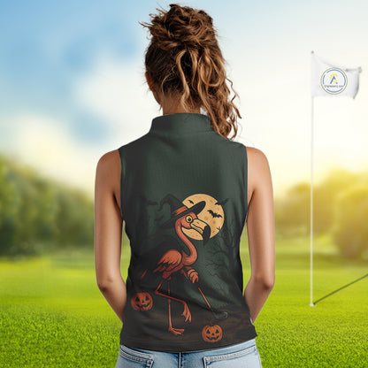 Halloween flamingo Women Sleeveless Polo Shirt custom Halloween golf top for ladies, unique golf gift NQS10378