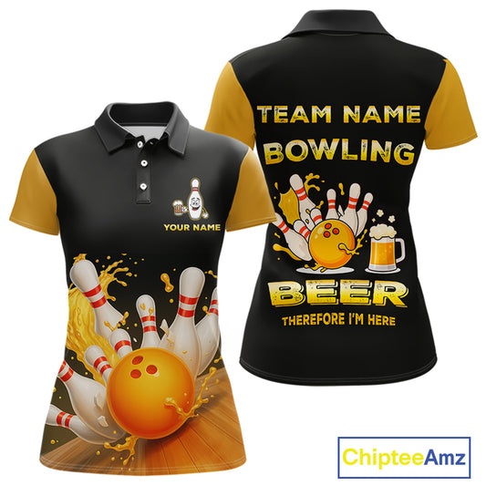 Bowling & Beer therefore i'm here custom funny Bowling shirts for Women, Bowling team apparel NQS10274