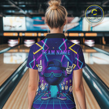 Load image into Gallery viewer, Purple neon stage funny Bowling polo, quarter zip shirts for Women Custom funny bowling team shirts NQS10299