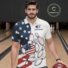 Load image into Gallery viewer, Custom American flag Bowling Shirt For Men personalized red, white and blue patriotic bowling shirts NQS10313