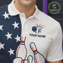 Load image into Gallery viewer, Custom American flag Bowling Shirt For Men personalized red, white and blue patriotic bowling shirts NQS10313