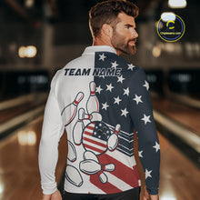 Load image into Gallery viewer, Custom American flag Bowling Shirt For Men personalized red, white and blue patriotic bowling shirts NQS10313