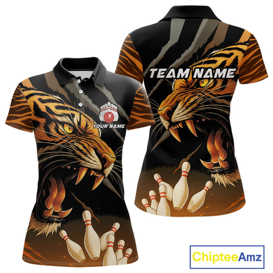 Tiger Bowling Polo, Quarter Zip shirts For Women custom bowling team jersey, bowling uniform NQS10338