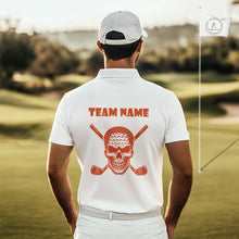 Load image into Gallery viewer, Orange argyle plaid pattern Skull White Golf polo shirts for men custom Halloween mens golf attire NQS10357