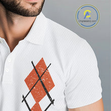 Load image into Gallery viewer, Orange argyle plaid pattern Skull White Golf polo shirts for men custom Halloween mens golf attire NQS10357