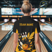 Load image into Gallery viewer, Custom Black and Yellow Bee Bowling Polo, 1/4 Zip Shirts For Women, Bee Bowling Team Bowlers Outfit NQS10361