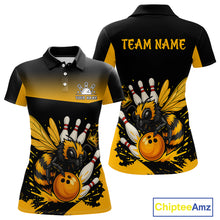Load image into Gallery viewer, Custom Black and Yellow Bee Bowling Polo, 1/4 Zip Shirts For Women, Bee Bowling Team Bowlers Outfit NQS10361