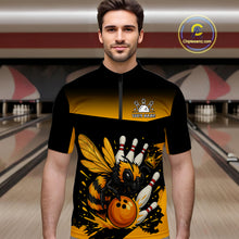 Load image into Gallery viewer, Custom Black and Yellow Bee Bowling Polo, Quarter Zip Shirts For Men, Bee Bowling Team Bowlers Outfit NQS10361