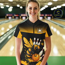 Load image into Gallery viewer, Custom Black and Yellow Bee Bowling Polo, 1/4 Zip Shirts For Women, Bee Bowling Team Bowlers Outfit NQS10361