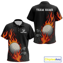 Load image into Gallery viewer, Flame Golf ball black Golf polo shirt for Kid Custom Kid golf top, personalized golf gifts NQS10364