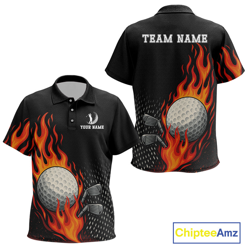 Flame Golf ball black Golf polo shirt for Kid Custom Kid golf top, personalized golf gifts NQS10364