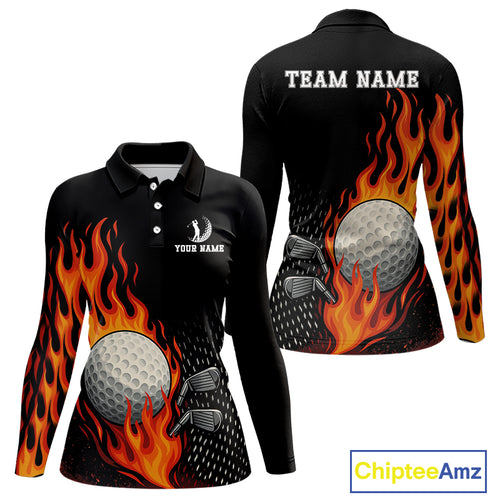 Flame Golf ball black Golf polo shirt for Women Custom ladies golf top, personalized golf gifts NQS10364